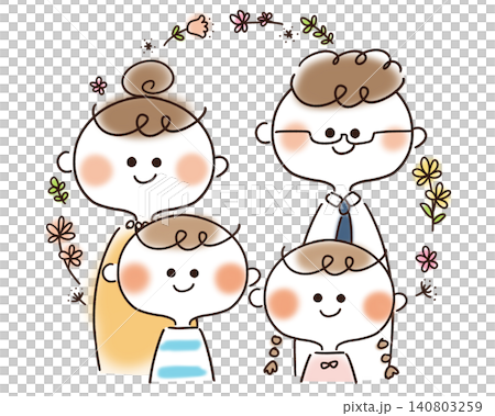 家族の優しいタッチの手書きイラスト 140803259