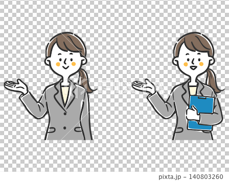 スーツを着た女性社員2が案内しているイラスト　上半身　ベクター 140803260
