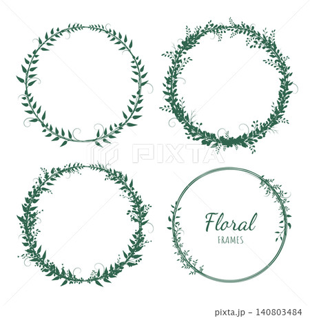 Set of graceful silhouettes of round flower wreaths on a white background. Set of graceful silhouettes of round flower wreaths on a white background. 140803484