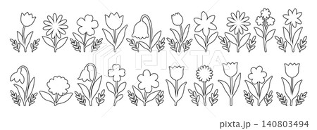 Set of icons with abstract, summer-spring flowers. Set of icons with abstract, summer-spring flowers. 140803494