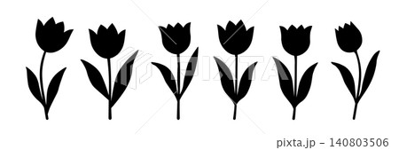 Set of silhouettes of tulips on a white background. Summer and spring flowers. Set of silhouettes of tulips on a white background. Summer and spring flowers. 140803506