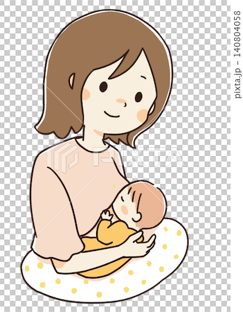 A hand-drawn illustration of a mother breastfeeding her baby. A hand-drawn illustration of a mother breastfeeding her baby. 140804058