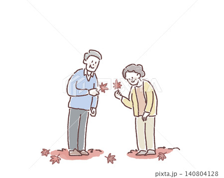紅葉、落ち葉を眺める笑顔の高齢夫婦 紅葉、落ち葉を眺める笑顔の高齢夫婦 140804128