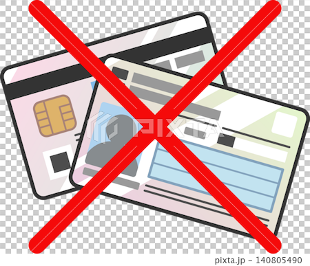 マイナンバーカード表裏のエラー表示アイコン トラブル・無効を表すベクターイラスト 日本の公的身分証 マイナンバーカード表裏のエラー表示アイコン トラブル・無効を表すベクターイラスト 日本の公的身分証 140805490