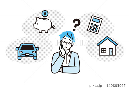 お金の管理に悩む男性のイラスト お金の管理に悩む男性のイラスト 140805965
