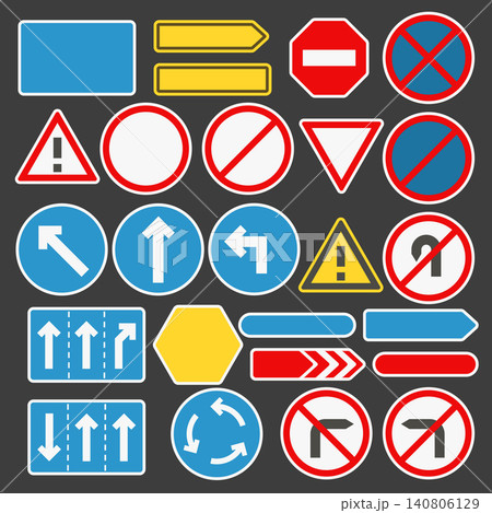 Traffic signs in set on dark back Traffic signs in set on dark back 140806129