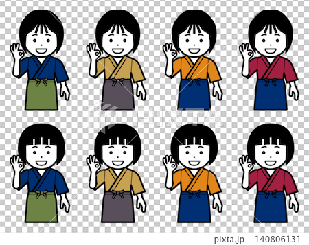 Icon of a woman in a samue (traditional Japanese work clothes) and apron making an OK sign. 140806131