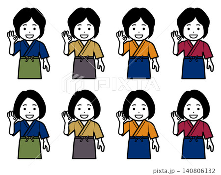[髪型違い] OKサインを出す作務衣に前掛けの女性のアイコン 140806132