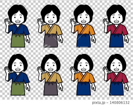 [髪型違い] OKサインを出す作務衣に前掛けの女性のアイコン 140806132