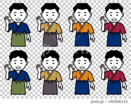 OKサインを出す作務衣に前掛けの男性のアイコン OKサインを出す作務衣に前掛けの男性のアイコン 140806133