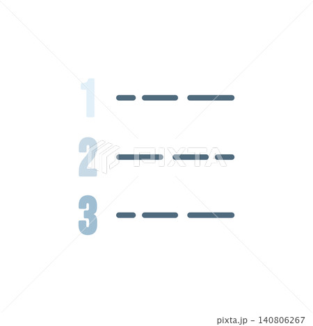 Numeric list icon for ordered sequence in document editor. Number one two three symbol for text editor or office software. Icon design flat style 140806267