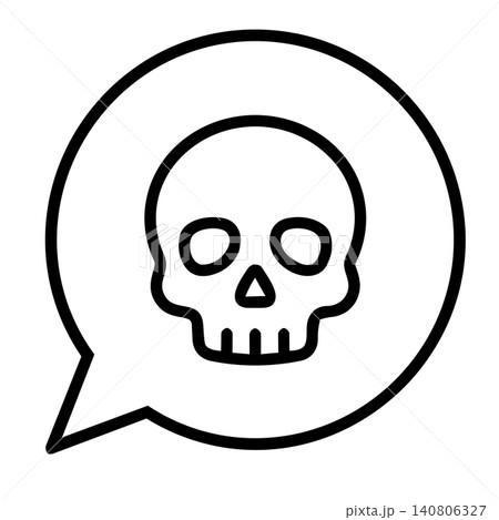 Skull and radioactive warning sign in speech bubble, minimalist line art icon for radiation hazard and toxic alert. Skull and radioactive warning sign in speech bubble, minimalist line art icon for radiation hazard and toxic alert. 140806327