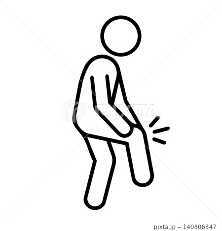 Person suffering from knee pain and joint ache, minimalist line art icon representing leg injury, arthritis, and health problems. Person suffering from knee pain and joint ache, minimalist line art icon representing leg injury, arthritis, and health problems. 140806347