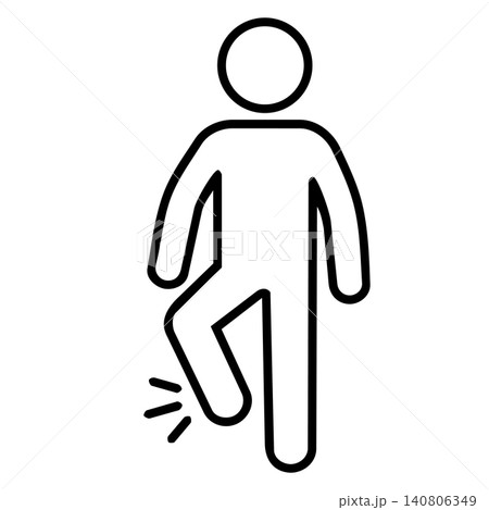Person suffering from foot pain and ankle ache, minimalist line art icon representing leg injury, sprain, and health problems. Person suffering from foot pain and ankle ache, minimalist line art icon representing leg injury, sprain, and health problems. 140806349