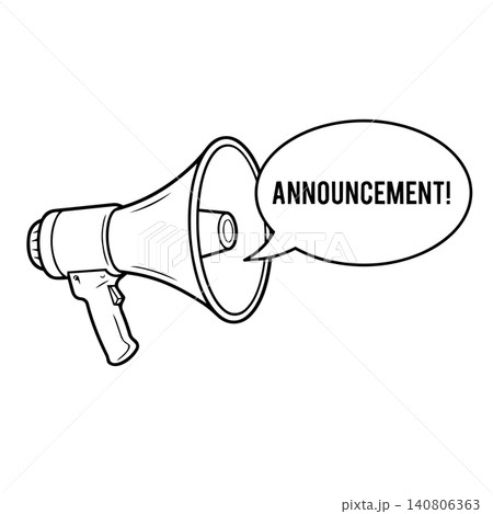 Megaphone with Announcement Text in Speech Bubble Line Art Vector 140806363