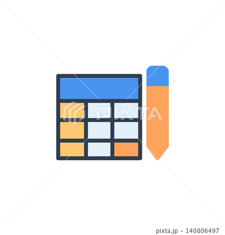 Create table icon for adding spreadsheet structure in document. Grid square symbol for word processor or office application. Icon design flat style 140806497