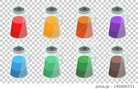 8種類のカラフルなドリンクが入ったガラスピッチャーセット 8種類のカラフルなドリンクが入ったガラスピッチャーセット 140806551