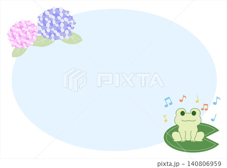 歌うカエルと紫陽花のフレーム 140806959