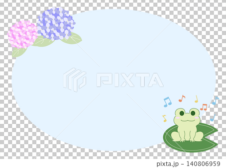 歌うカエルと紫陽花のフレーム 140806959