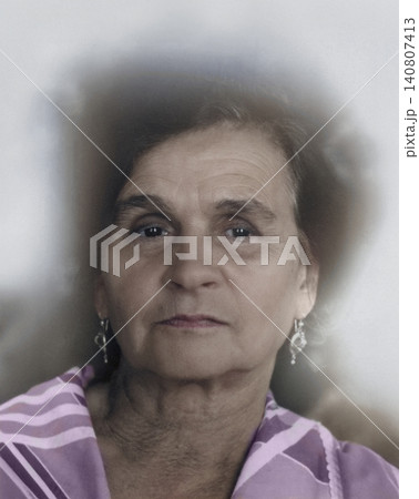 Vintage Portrait of Senior Soviet Woman in Chasiv Yar, Ukrainian SSR, USSR, 1968 140807413