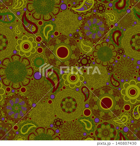 Boho style ornamental pattern, fashionable, colorful pattern, green, red, yellow. Seamless floral pattern-204. Boho style ornamental pattern, fashionable, colorful pattern, green, red, yellow. Seamless floral pattern-204. 140807430