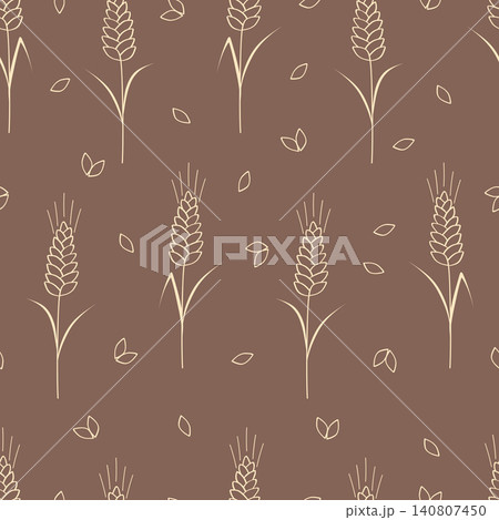 Seamless pattern of hand-drawn ears of wheat, barley or oats. Vector abstract illustration, floral background, organic food concepts 140807450