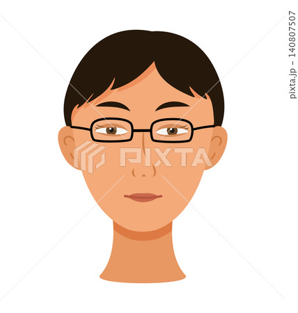 Portrait of a young Asian man with glasses. Vector illustration in a flat style, avatar young man. Portrait of a young Asian man with glasses. Vector illustration in a flat style, avatar young man. 140807507