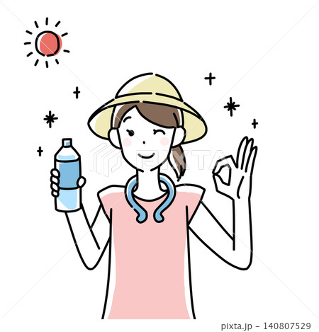 熱中症対策が完璧な女性のイラスト 熱中症対策が完璧な女性のイラスト 140807529