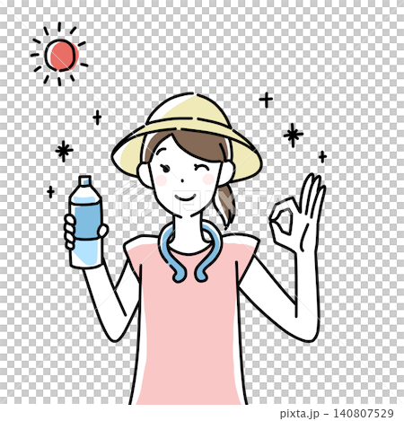 熱中症対策が完璧な女性のイラスト 熱中症対策が完璧な女性のイラスト 140807529