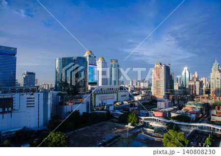 Bangkok cityscape scene with many tall buillding in cloudy sunshine day 140808230
