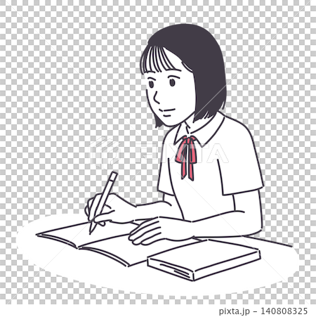 身著夏裝的女學生正在學習 身著夏裝的女學生正在學習 140808325