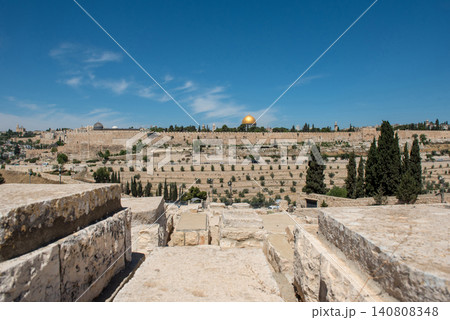 Dome of the Rock view from the Mount of Olives, Jewish Cemetery, Jerusalem, Israel Dome of the Rock view from the Mount of Olives, Jewish Cemetery, Jerusalem, Israel 140808348