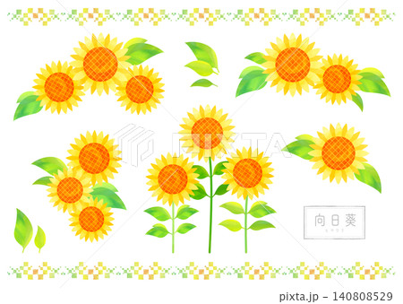 鮮やかな向日葵のイラスト バリエーション3 鮮やかな向日葵のイラスト バリエーション3 140808529