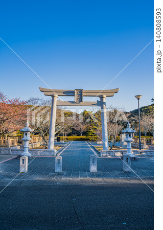 御前崎市の桜ヶ池公園の鳥居と梅の花の風景(静岡県) 御前崎市の桜ヶ池公園の鳥居と梅の花の風景(静岡県) 140808593