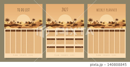 2027 bohemian desert theme to do list and weekly planner collection vector. 2027 bohemian desert theme to do list and weekly planner collection vector. 140808845