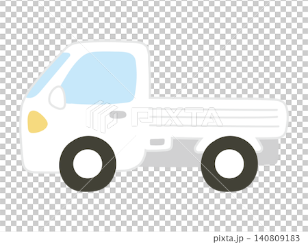 横を向いて走るシンプルでかわいい白色の軽トラックのイラスト 140809183