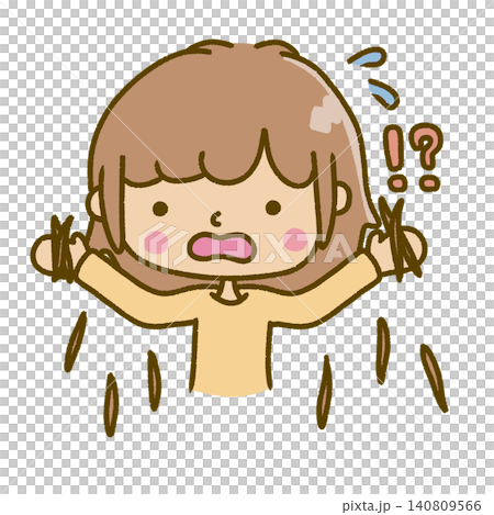 髪の毛が抜けて驚いている女性。 髪の毛が抜けて驚いている女性。 140809566