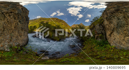 360 Degree equirectangular Panorama of a Rushing Mountain River in Kyrgyzstan 360 Degree equirectangular Panorama of a Rushing Mountain River in Kyrgyzstan 140809695