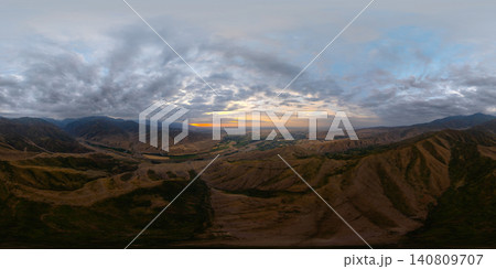 360-Degree Panorama of Kyrgyz Mountains at Sunset 360-Degree Panorama of Kyrgyz Mountains at Sunset 140809707