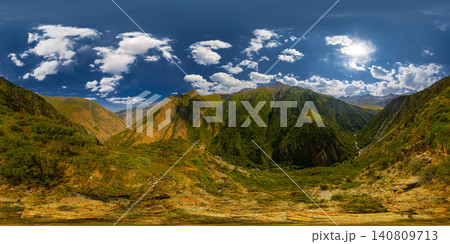 360 Panorama of Lush Mountains and Valley in Kyrgyzstan 140809713