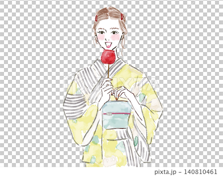 りんご飴を食べる浴衣の女性の夏 りんご飴を食べる浴衣の女性の夏 140810461