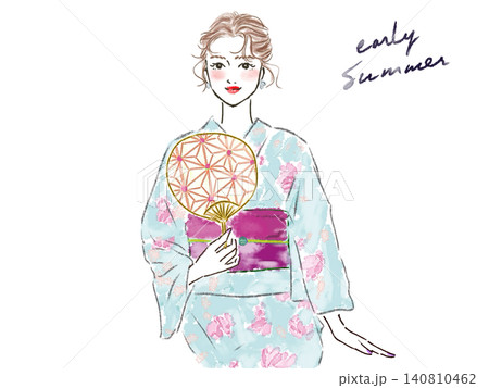 着物を着た女性の手書きイラストイメージ 着物を着た女性の手書きイラストイメージ 140810462
