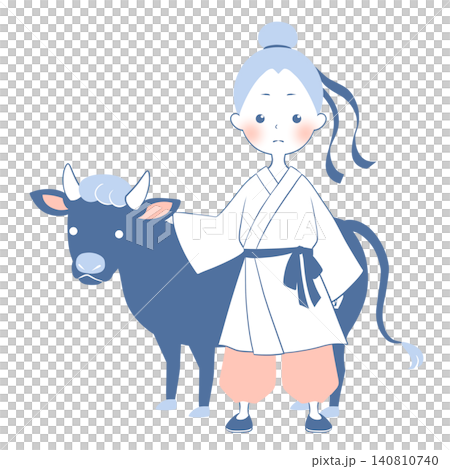 七夕のイラスト　彦星と牛 140810740