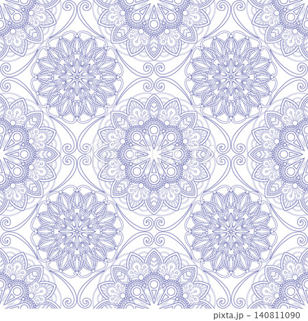 Blue, line art, boho style ornamental pattern, mandala patterns on white. Seamless floral pattern-243. Blue, line art, boho style ornamental pattern, mandala patterns on white. Seamless floral pattern-243. 140811090