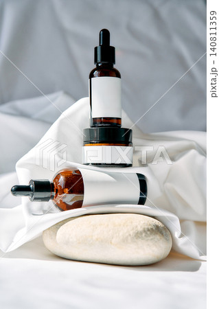 Skincare products mockup with copper peptides minerals 140811359