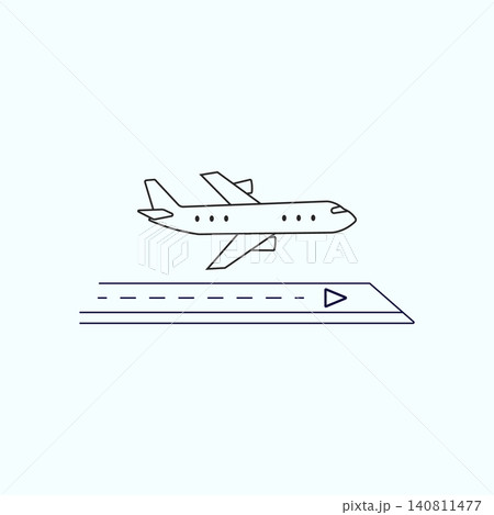 Airplane taking off from runway linear illustration with airplane, aviation Airplane taking off from runway linear illustration with airplane, aviation 140811477