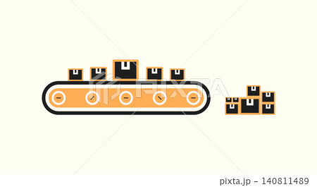 Conveyor belt system with cardboard boxes in an industrial factory setting 140811489