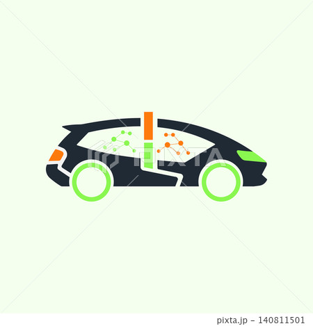 Electric car concept icon with energy charging and data network, charging statio 140811501