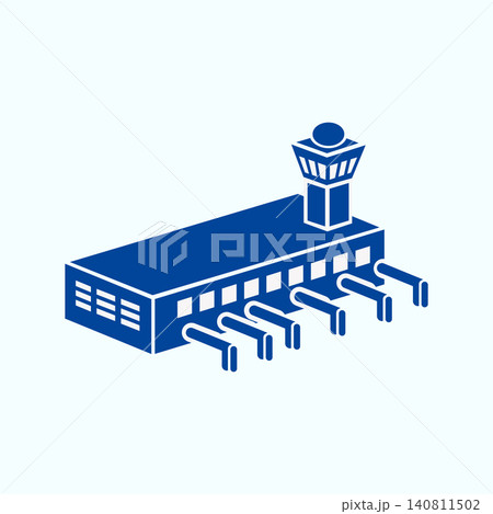 Airport terminal building and control tower icon with terminal, building 140811502