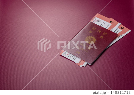 Japanese passport or id document with tickets for flight, travel, border crossing. Japan passport 140811712
